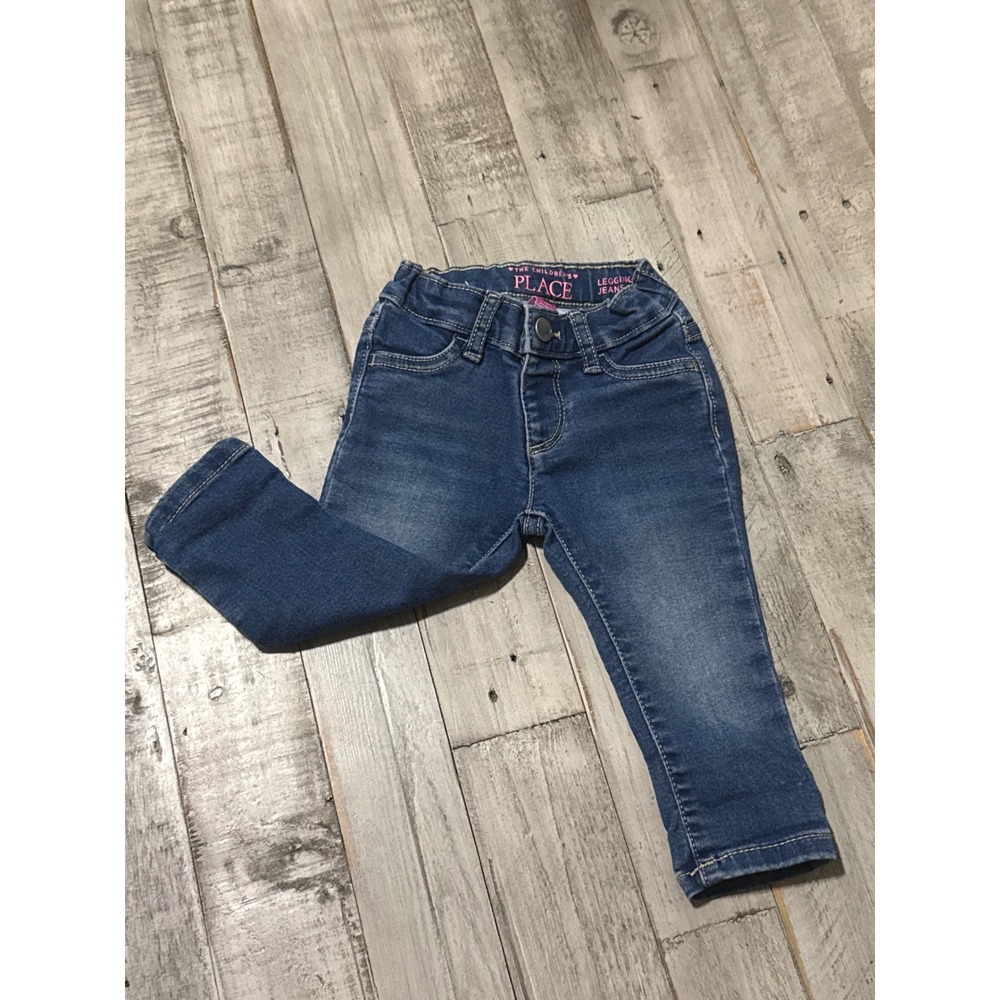 The Childrens Place Girls Blue Denim Legging Jeans Adjustable Waist 12-18M